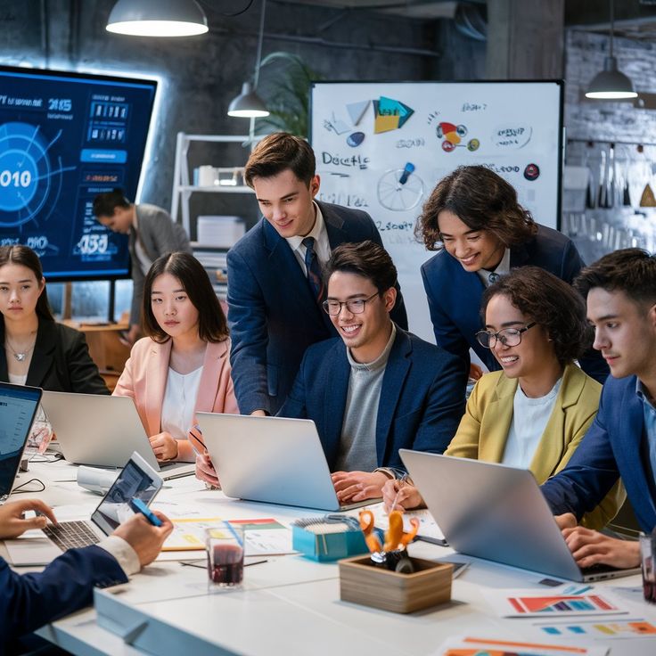 Foto di un team di lavoro che discute di dati e regolamentazione